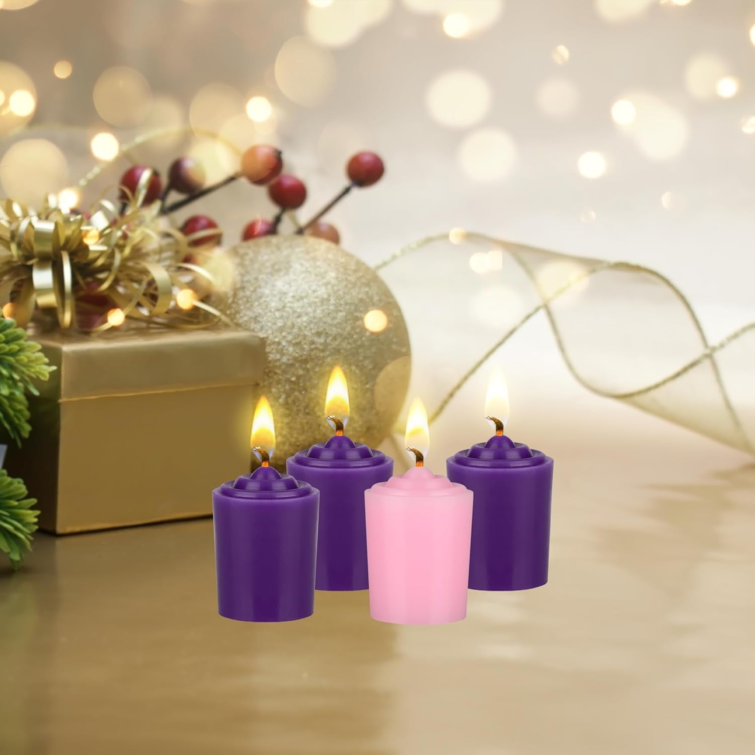 4 Pcs Unscented Hand Poured Advent Votive Candle, 15 Hours 1.5 Inch X 2.25 Inch, Holidays, Church, Devotional, Celebration, Party & More