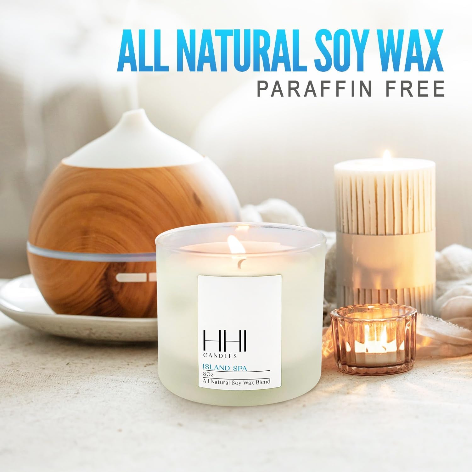 All-Natural Scented Soy Relaxation Candle | Island Spa Candle | a Fresh Blend of Eucalyptus and Citrus | Large Eight Ounce Single Wick Spa Candles | Long Burn Time |