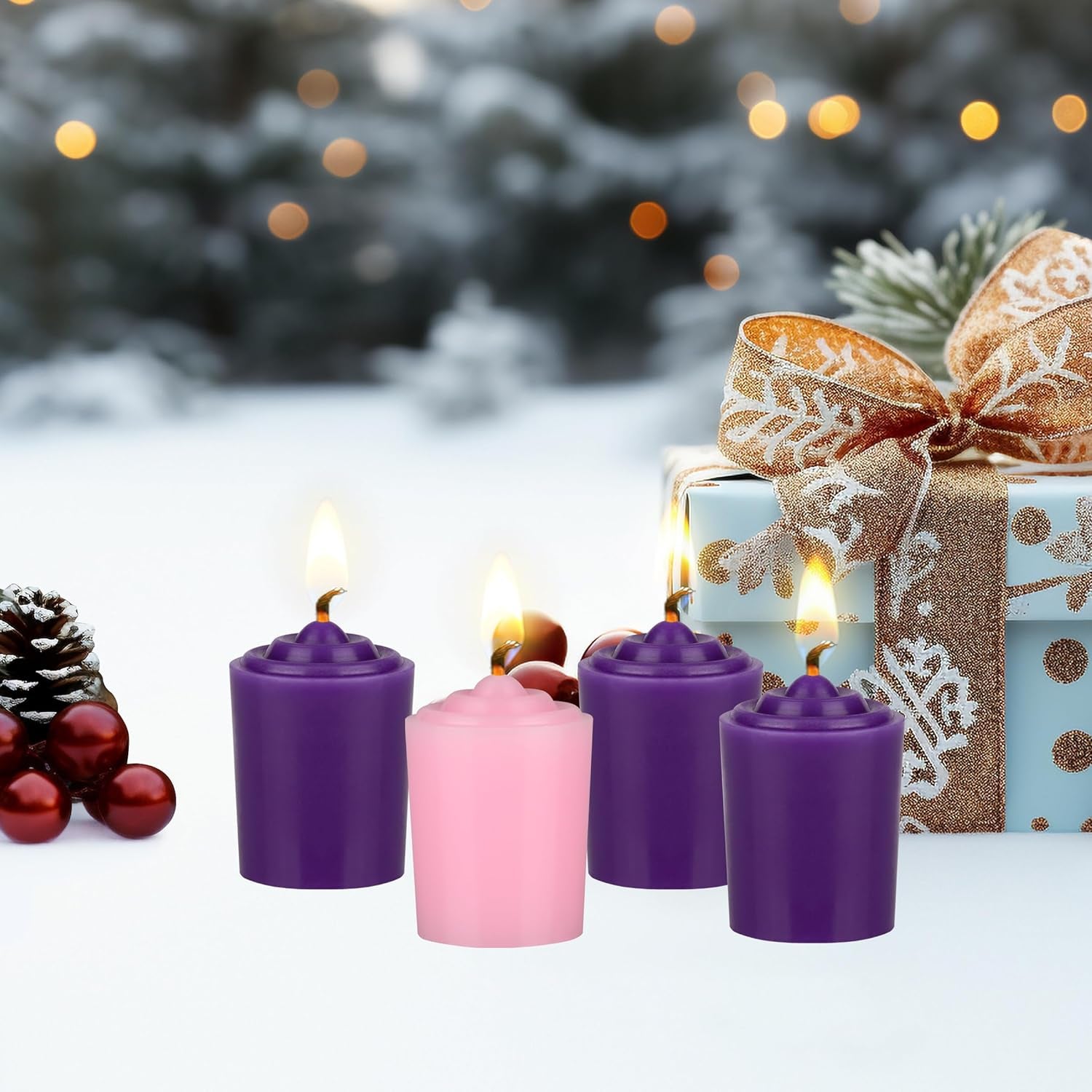 4 Pcs Unscented Hand Poured Advent Votive Candle, 15 Hours 1.5 Inch X 2.25 Inch, Holidays, Church, Devotional, Celebration, Party & More