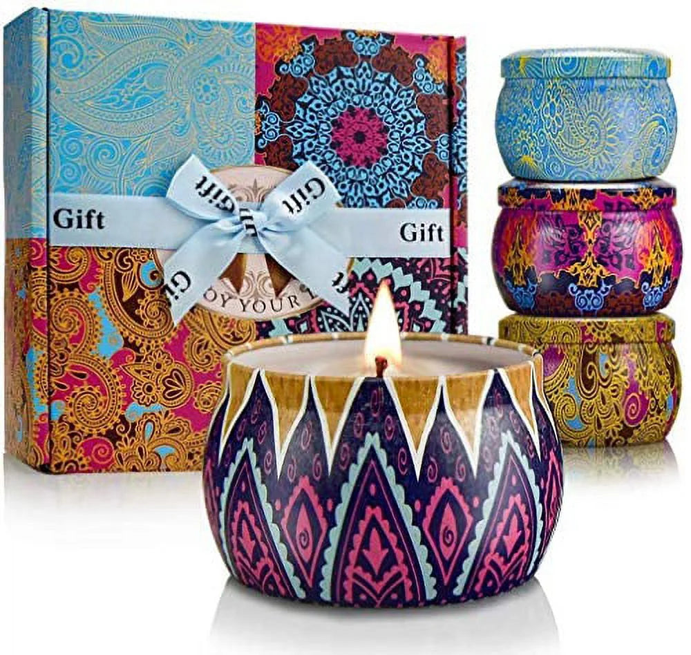 Aromatherapy Candle Gift Set - 4 Pack of 4.4Oz Scented Candles for Stress Relief and Home Fragrance