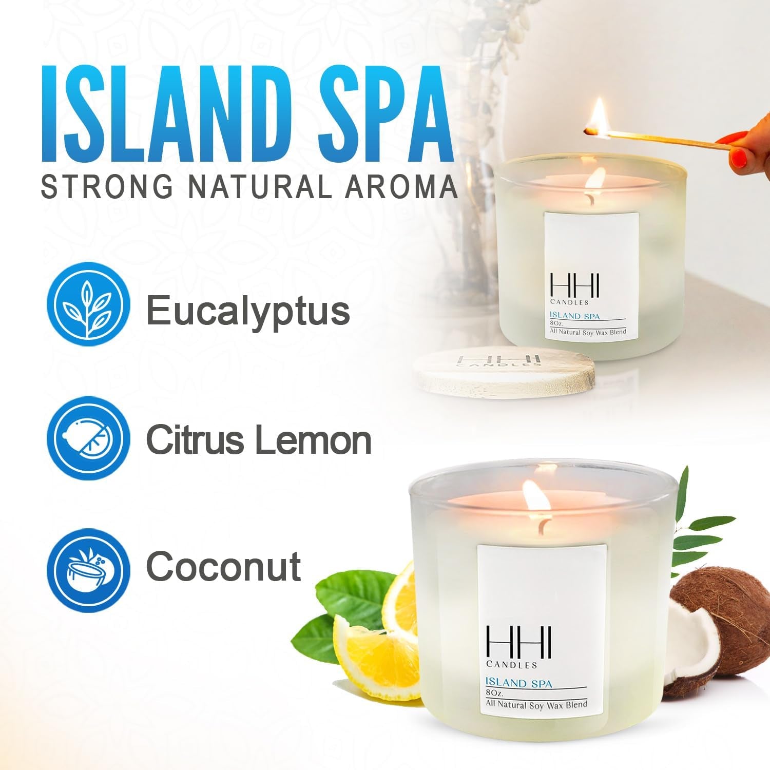 All-Natural Scented Soy Relaxation Candle | Island Spa Candle | a Fresh Blend of Eucalyptus and Citrus | Large Eight Ounce Single Wick Spa Candles | Long Burn Time |