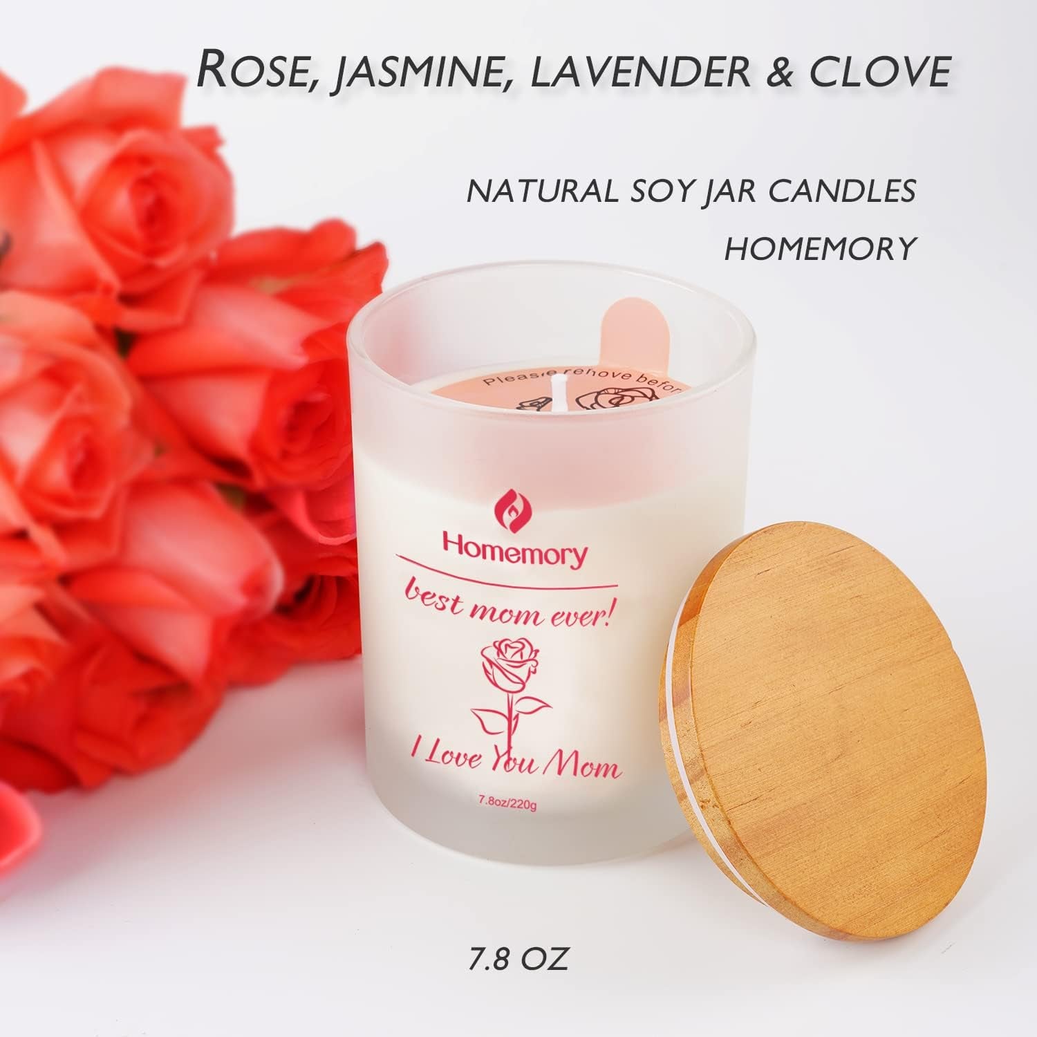 Mom Candle Rose Scented Candles for Women, Best Mom Ever Gifts, Natural Non-Toxic Soy Candles with Essential Oils, Aromatherapy Candle, Gifts for Mom, Jar Candle (Rose, Jasmine, Lavender & Lilac