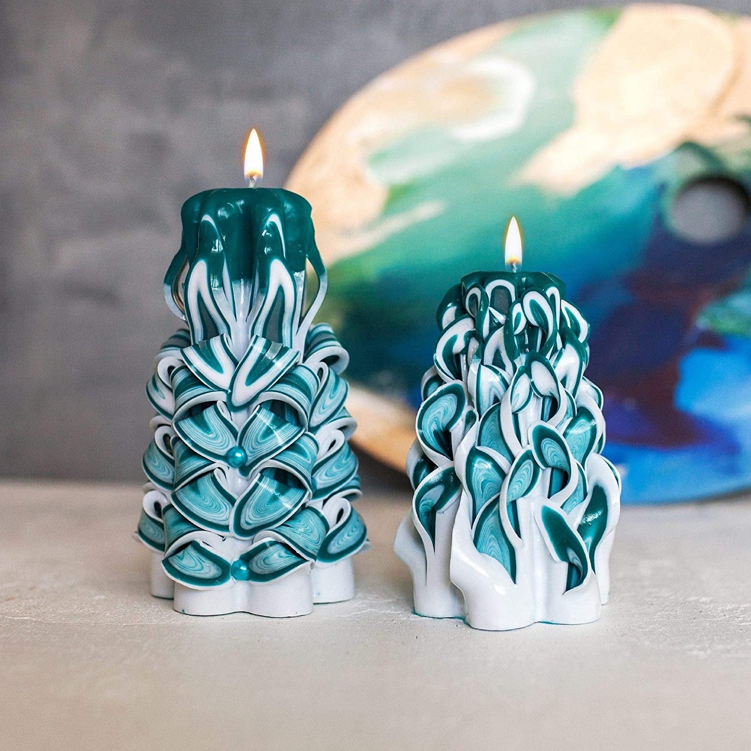 Carved Candles - Decorative Candles - Christmas Candles - Emerald White 5 Inches - Gift Carved Candles - Candles Christmas Tree - Hand Carved Decorative Candles - Hand Carved Candles - Decor Candles