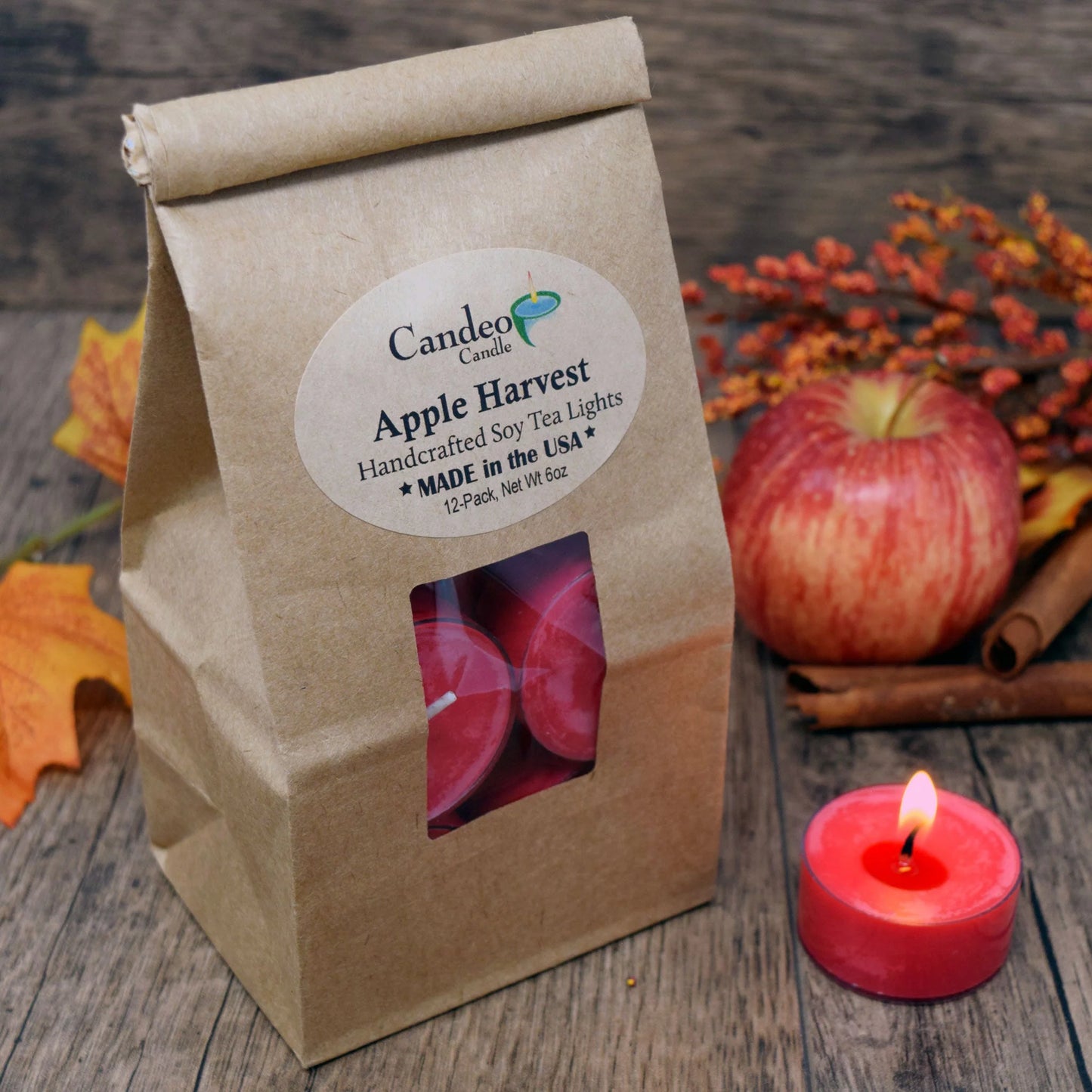 , Apple Harvest, Scented Tea Lights, Soy Candles, 12-Pack