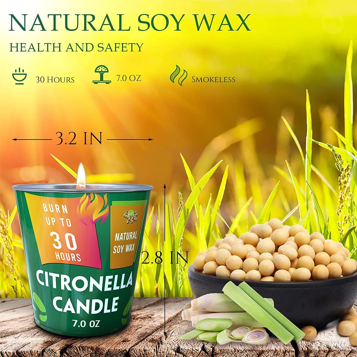 Summer Citronella Candles Outdoor, 4 Packs Natural Soy Wax Lemongrass outside Indoors Bugs off Candles in Green Metal Buckets for Home Patio Porch