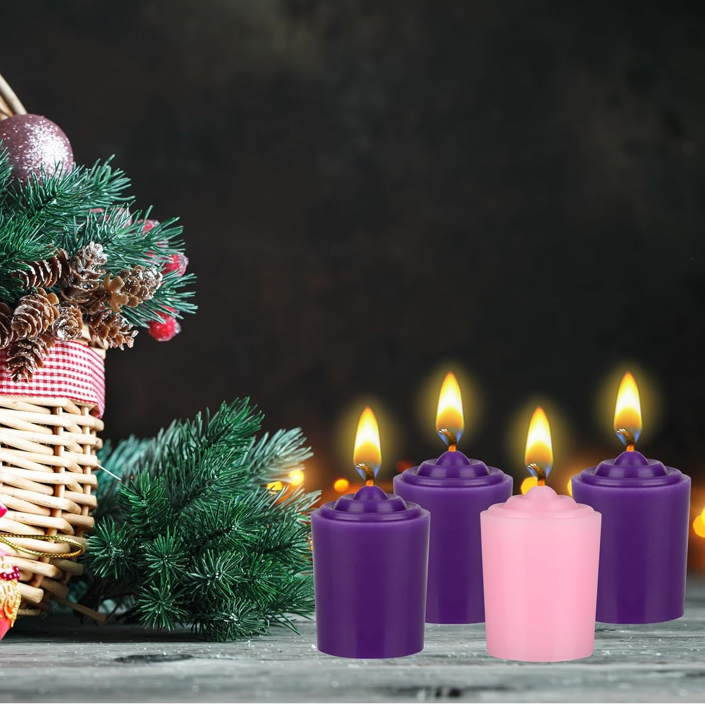 4 Pcs Unscented Hand Poured Advent Votive Candle, 15 Hours 1.5 Inch X 2.25 Inch, Holidays, Church, Devotional, Celebration, Party & More