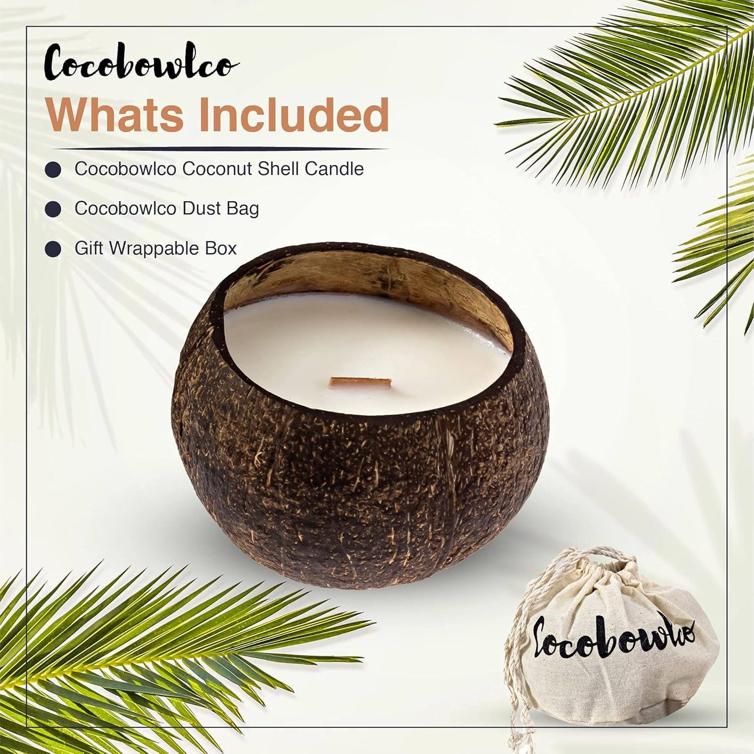 Scented Soy Coconut Shell Candles - Wood Wick Scented Candles Made with Real Coconut Shells (Coconut)