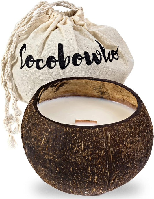 Scented Soy Coconut Shell Candles - Wood Wick Scented Candles Made with Real Coconut Shells (Coconut)