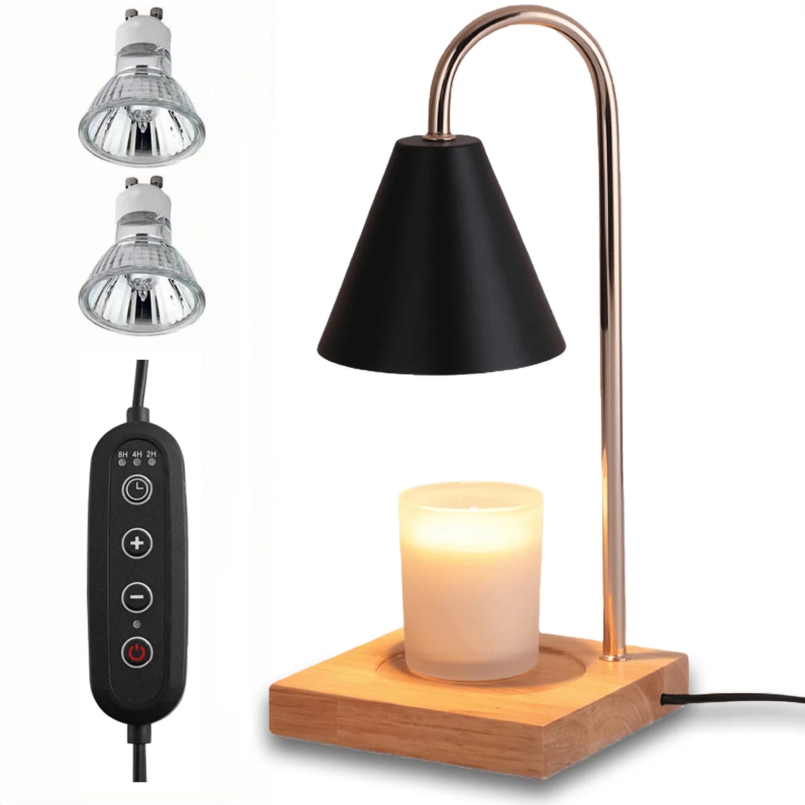 Candle Warmer Lamp with 2 Bulbs Electric Candle Warmer with Timer Christmas Gifts for Candle Lovers Dimmable Candle Lamp Compatible with Various Candles - Black