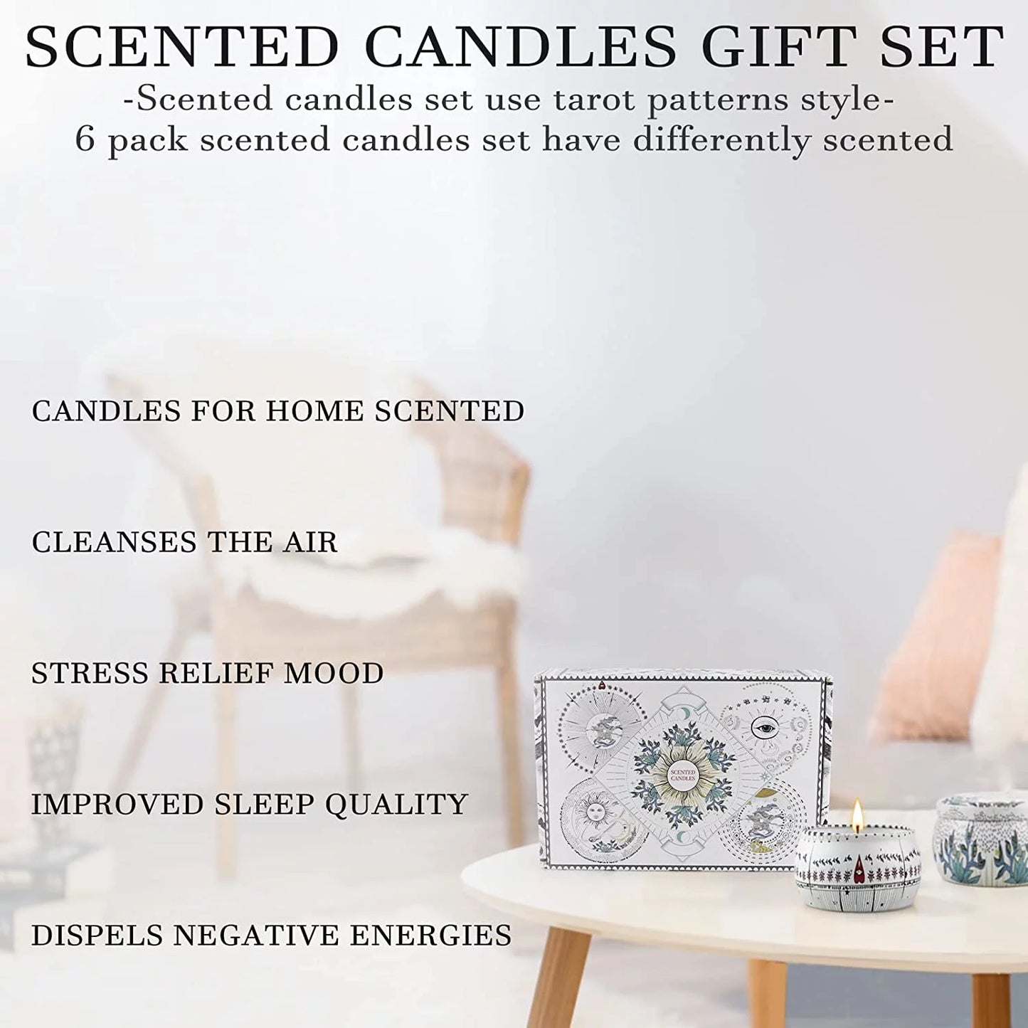 Scented Candles Gifts Set, Natural Soy Wax, Stress Relief Gifts Aromatherapy Candles Set, 6Pcs