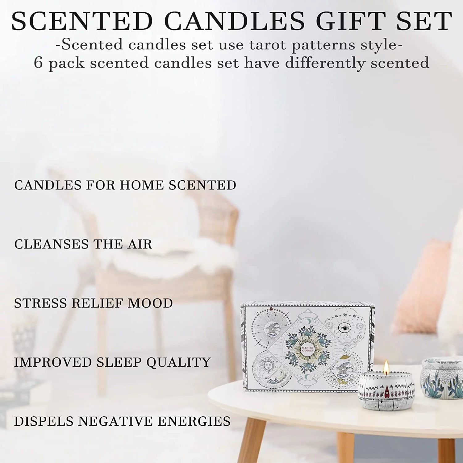 Scented Candles Gifts Set, Natural Soy Wax, Stress Relief Gifts Aromatherapy Candles Set, 6Pcs