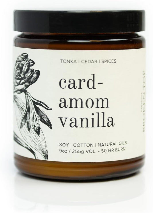 - Cardamom Vanilla | 9 Oz. Tonka, Cedar & Spices. Pure Soy Wax Candle. 50-Hour Burn Time. Natural Cotton Wick, Vegan, No Parabens, No Phthalates