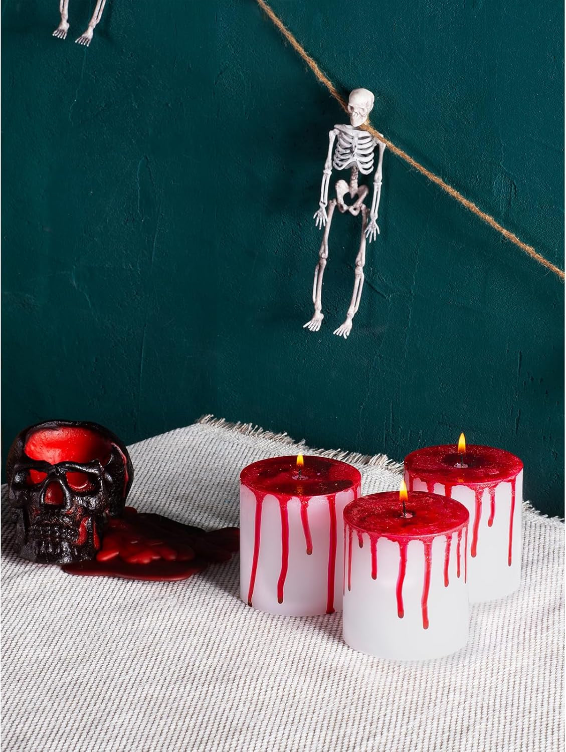 3X3 Pillar Candles Set of 3 - No Drip Candles - Decorative Candles Unscented Ideal as Halloween Candles and Bloody Halloween Decor - Bloody Candles Pillar