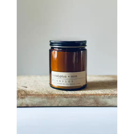 Eucalyptus plus Mint, Amber Jar Candle 8 Oz.